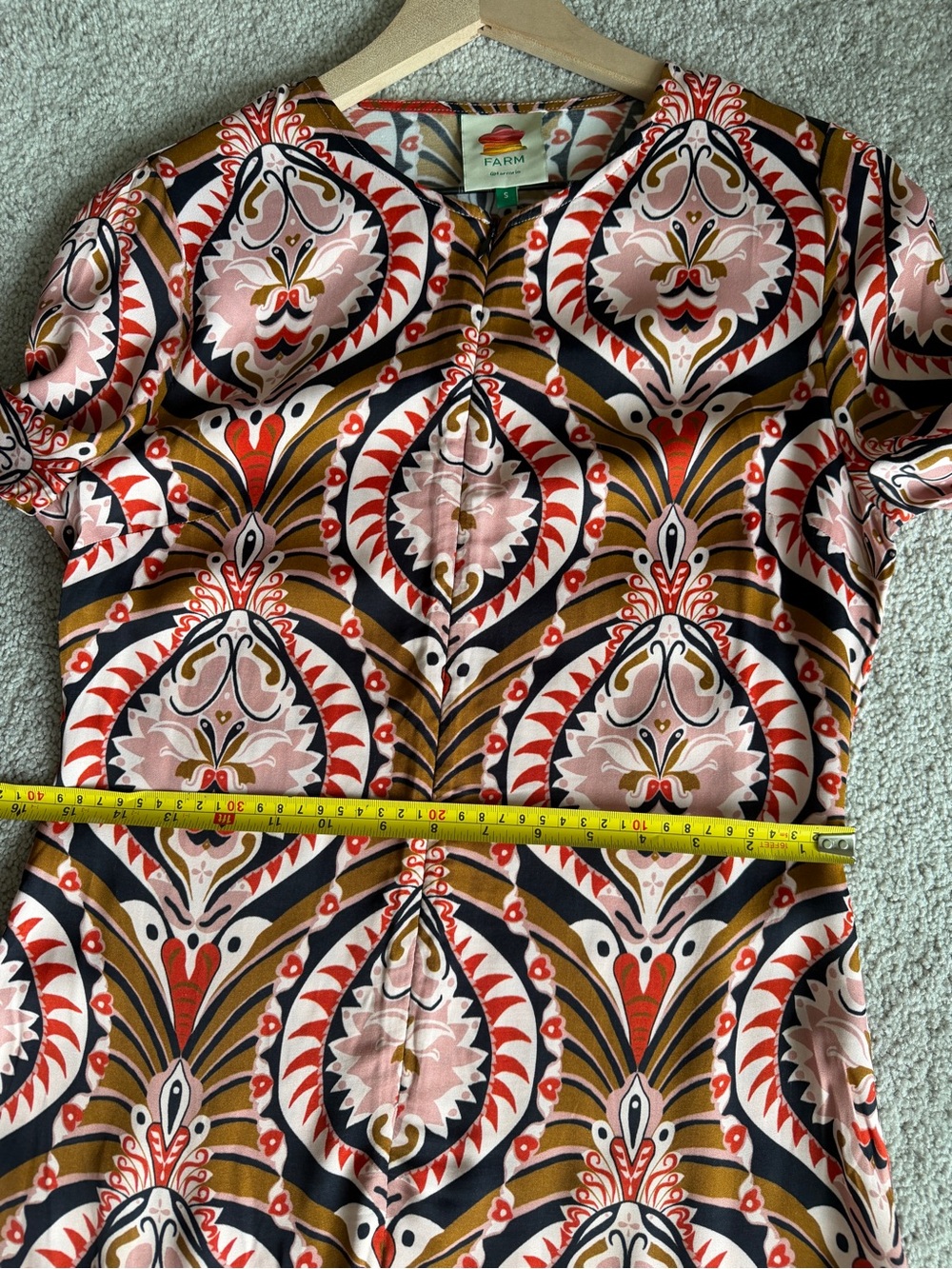 FARM Rio Pineapple Jewelry Midi Dress Size S Long Sleeve Printed Viscose - Picture 12 of 15